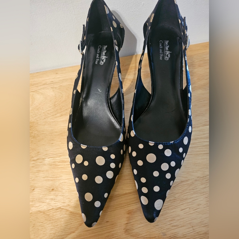 Chic Black and Cream Polka Dot Heels